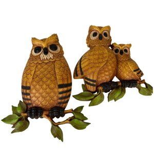 Homco Set of 2 Owl Wall Art Hangings Plastic Mid-Century Modern Vintage Bird